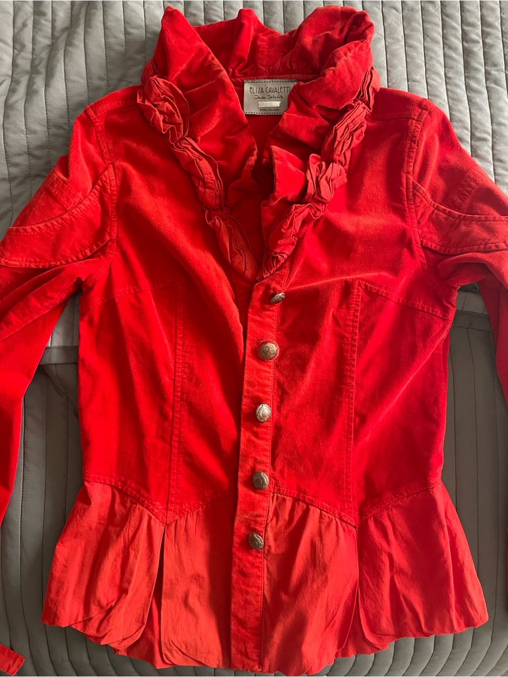 Eliza Cavaletti Vibrant Red Ruffled Peplum Button-Up Jacket